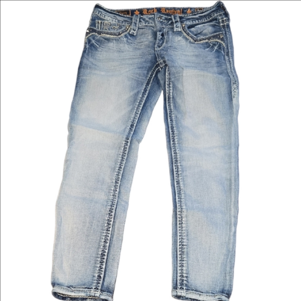♡Rock Revival Women's Light Blue Ankle Skinny Jeans Size 28
